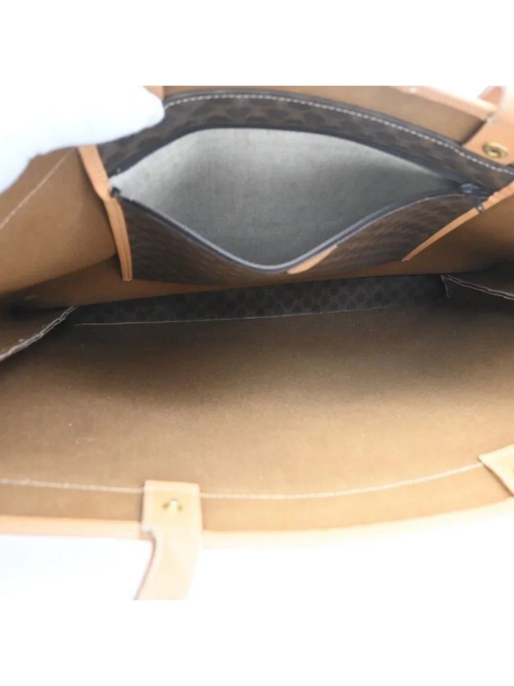 Celine Macadam Shoulder Tote Bag Brown Leather